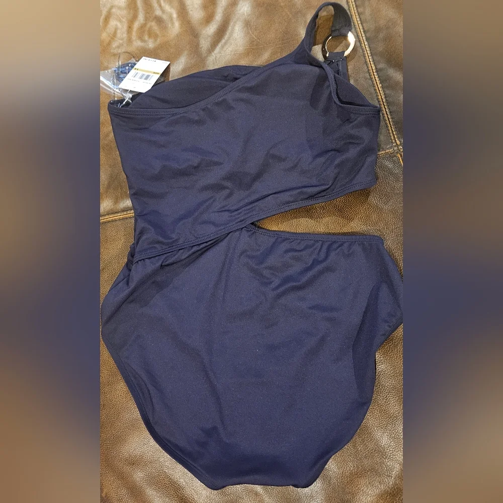 MICHEAL Michael Kors One Shoulder Cut‎ Out Swimsuit: Color- Navy: Size- 14